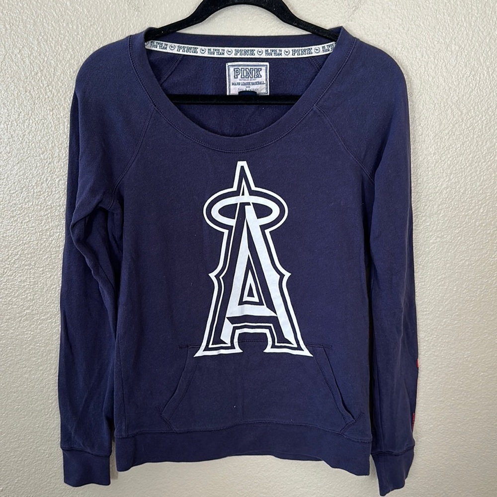 Victoria’s Secret Pink Navy Blue Long Sleeve Angels Baseball Shirt Size Small